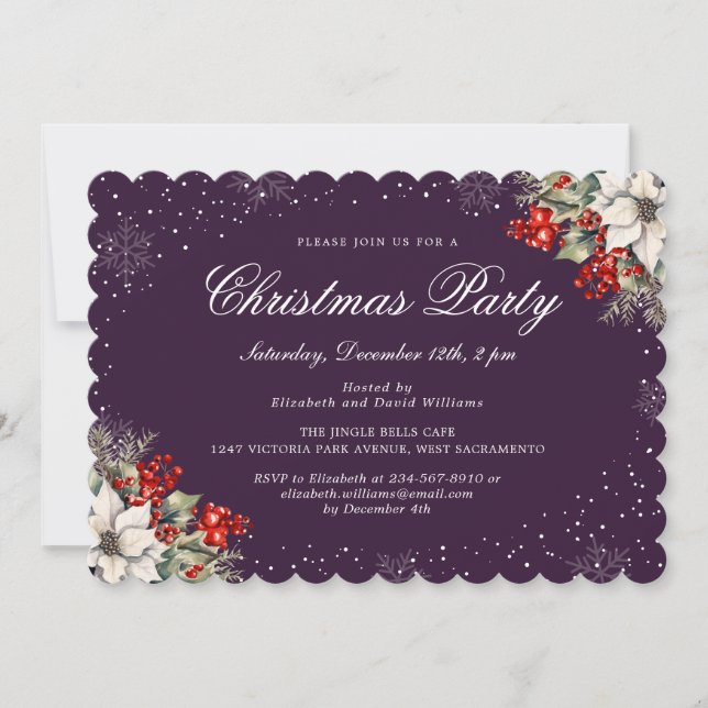 Invitación Elegant Botanical Purple Christmas Holiday Party (Anverso)