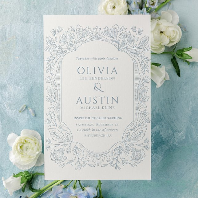 Invitación Elegant Botanical Wedding | Heirloom Blue Invite (Subido por el creador)