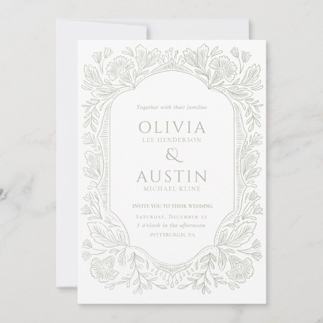 Invitación Elegant Botanical Wedding | Heirloom Sage Invite (Anverso)