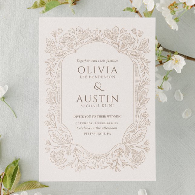 Invitación Elegant Botanical Wedding | Heirloom Taupe  (Subido por el creador)