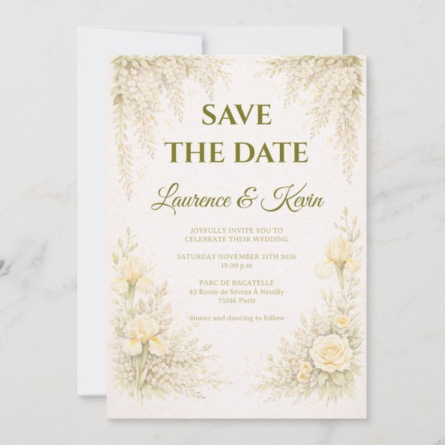 Invitación Elegant Botanical Wedding Invitation Save the date (Anverso)