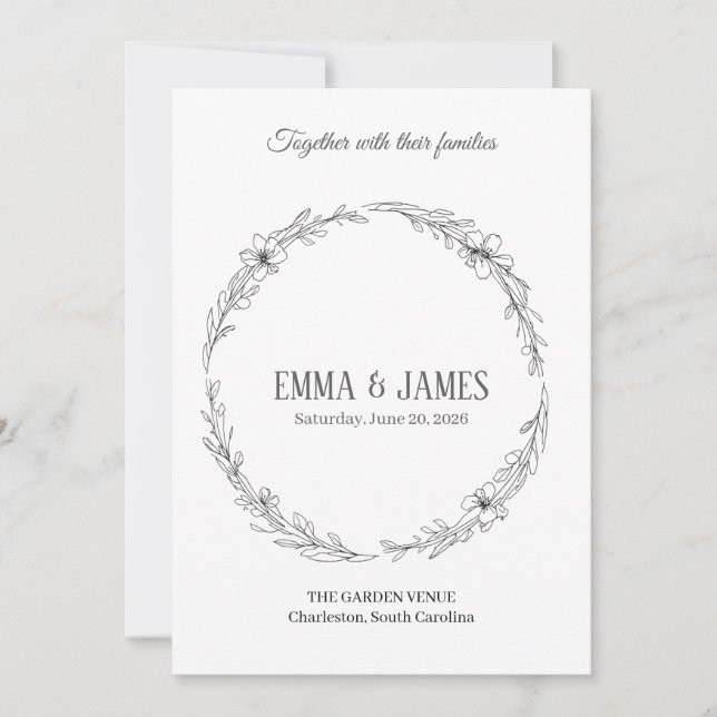 Invitación Elegant Botanical Wreath Minimalist Wedding Invita (Anverso)