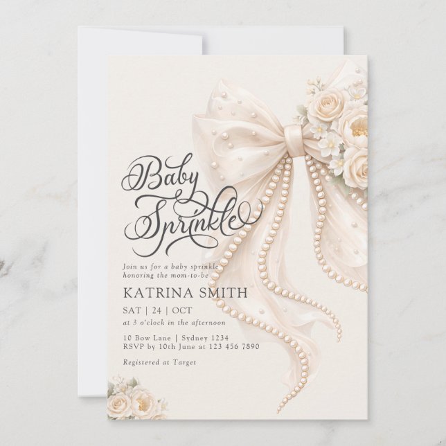 Invitación Elegant Bow Baby Sprinkle Floral Girl Baby Shower (Anverso)