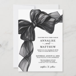 Invitación Elegant Bow Black And White Wedding