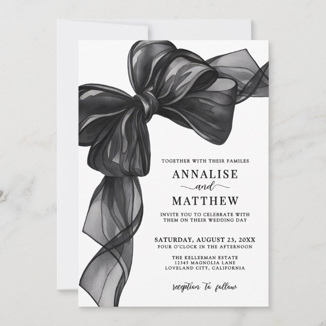 Invitación Elegant Bow Black And White Wedding (Anverso)