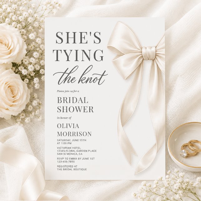 Invitación Elegant Bow Ella Está Atando El Nudo Despedida de  (Subido por el creador)