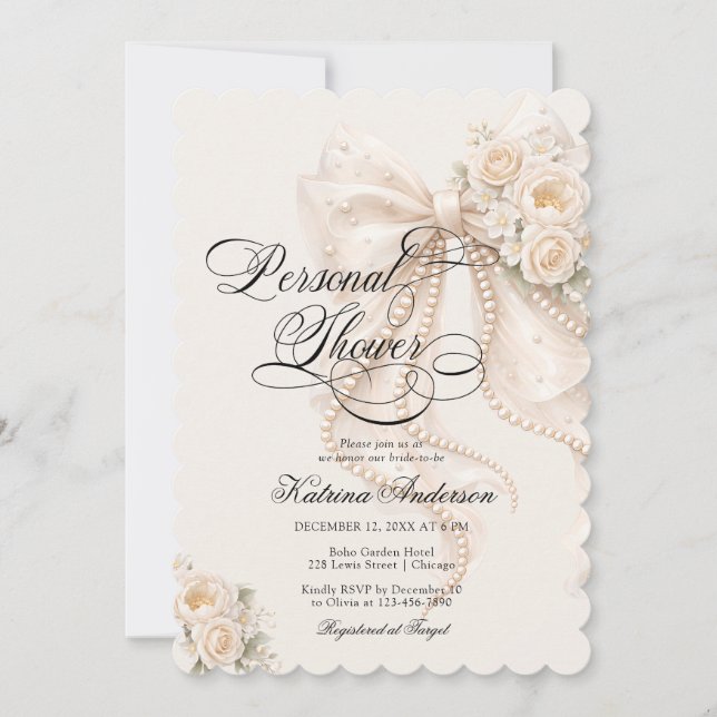 Invitación Elegant Bow Floral Bridal Shower  (Anverso)