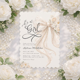 Invitación Elegant Bow Floral It's a Girl Baby Shower