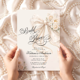 Invitación Elegant Bow Floral Neutral Bridal Shower 
