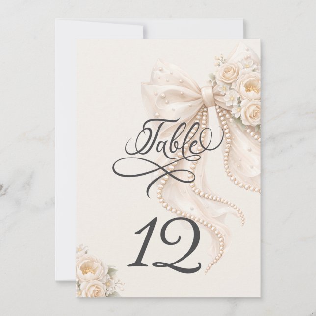 Invitación Elegant Bow Floral Table Number (Anverso)