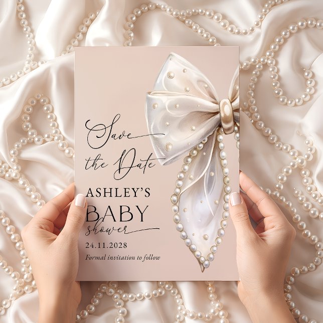 Invitación Elegant Bow Pink Save the date Baby Shower (Subido por el creador)