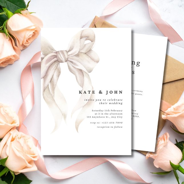 Invitación Elegant Bow Wedding Invite, Classic Minimal Modern (Subido por el creador)