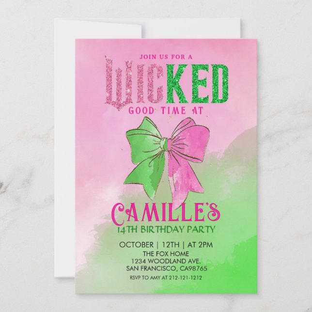 Invitación Elegant Bow Wicked Girl Birthday Party  Invitation (Anverso)