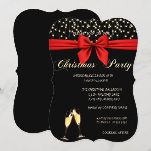 Invitación Elegant, Bow,Wine Glass,  Company Christmas Party