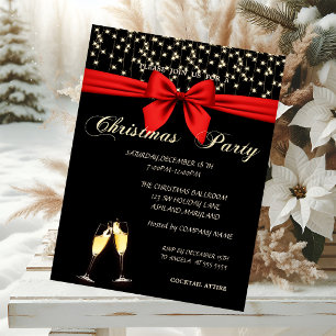 Invitación Elegant, Bow,Wine Glass, Company Christmas Party