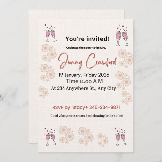 Invitación Elegant Bridal Shower Invitation | Printable & Cus (Anverso / Reverso)