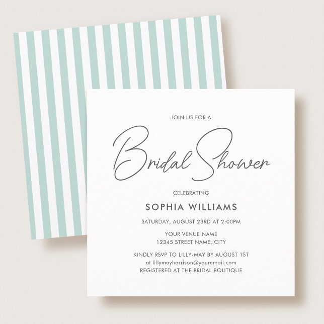Invitación Elegant Bridal Shower Modern Script Teal Stripes (Subido por el creador)