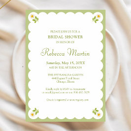 Invitación Elegant Bridal Shower Sage Green Daisy Simple Chic