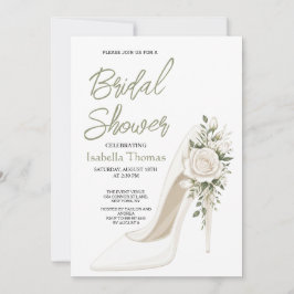 Invitación Elegant Bridal Shower with White Floral High Heel
