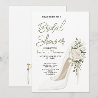 Invitación Elegant Bridal Shower with White Floral High Heel