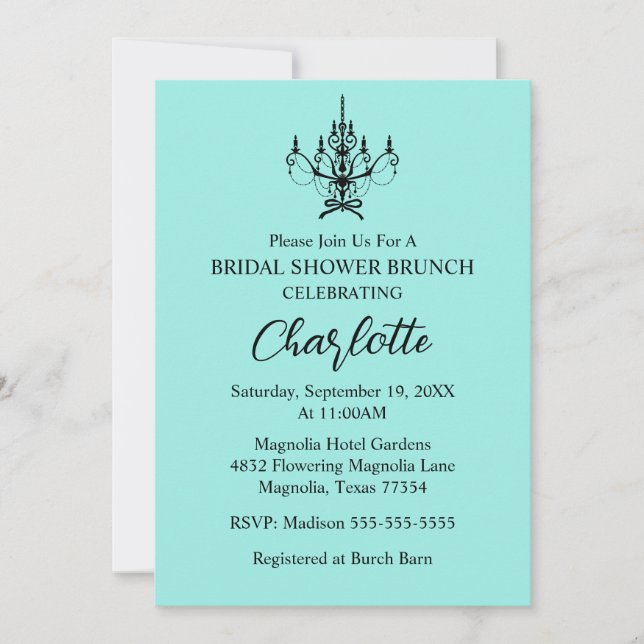Invitación Elegant Bride & Co. Bridal Shower Teal (Anverso)