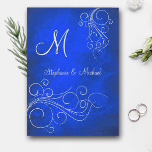 Invitación Elegant Bright Blue Silver Monogram Wedding
