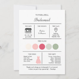Invitación Elegant Bright Pink Bridesmaid Information Card