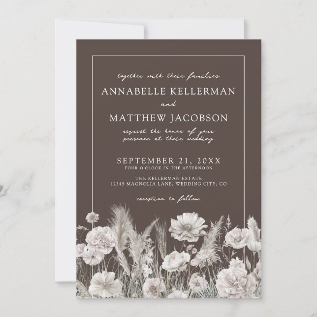 Invitación Elegant Brown Floral Boho Wedding (Anverso)