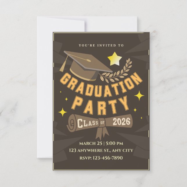 Invitación Elegant Brown Gold Graduation Party Invitation (Anverso)