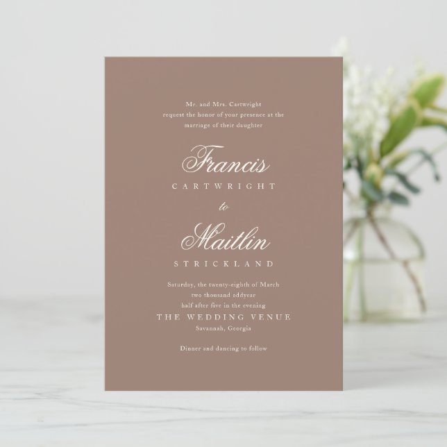Invitación Elegant Brown Romantic Wedding (Anverso de pie)