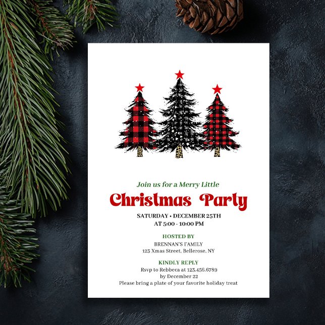 Invitación Elegant Buffalo Christmas Tree Holiday Printable (Elegant Buffalo Christmas Tree Holiday Printable Invitation)