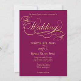 Invitación Elegant Burgundy and Faux Gold Calligraphy Wedding