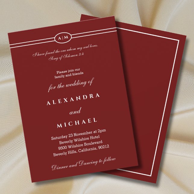 Invitación Elegant Burgundy Bible Verse Christian Wedding  (Subido por el creador)