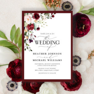 Invitación Elegant Burgundy Blush Floral Watercolor Script