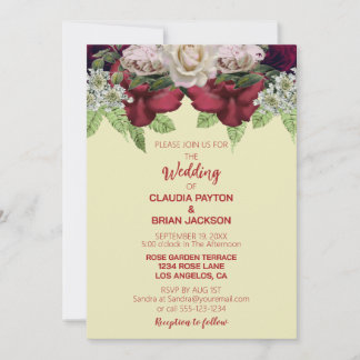 Invitación Elegant Burgundy Blush Floral Wedding