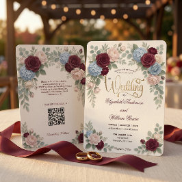Invitación Elegant Burgundy Blush Pink Modern QR Code Wedding