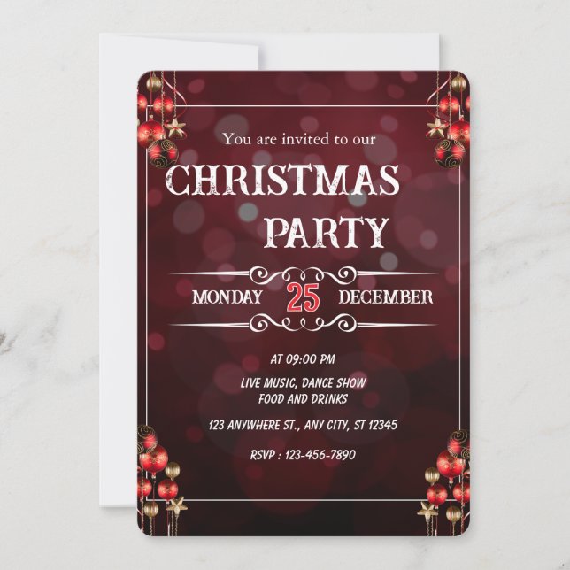 Invitación Elegant Burgundy Christmas Party Invitation Card (Anverso)