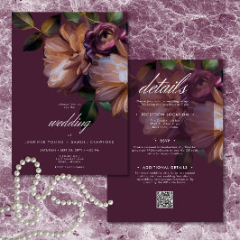 Invitación Elegant Burgundy Classic Moody Floral Two Sided