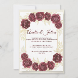 Invitación Elegant Burgundy Floral and Gold Wedding Invitatio