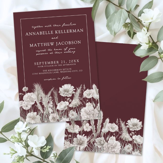 Invitación Elegant Burgundy Floral Boho Wedding (Elegant Burgundy Floral Boho Wedding Invitation)