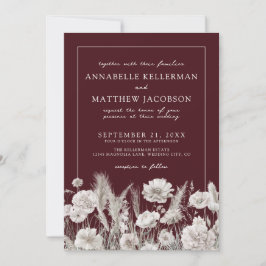 Invitación Elegant Burgundy Floral Boho Wedding