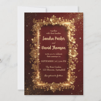 Invitación Elegant Burgundy & Gold Floral Frame Wedding 