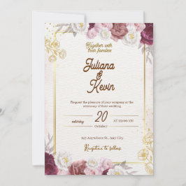 Invitación Elegant Burgundy & Gold Floral Wedding Invitation