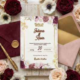 Invitación Elegant Burgundy & Gold Floral Wedding Invitation