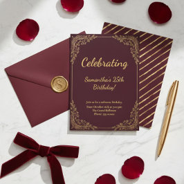 Invitación Elegant Burgundy Gold Milestone Birthday