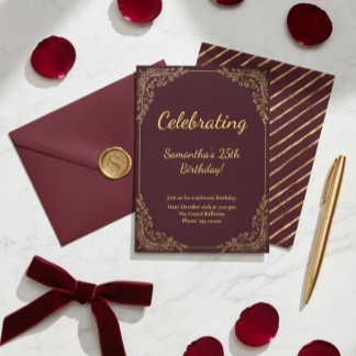 Invitación Elegant Burgundy Gold Milestone Birthday