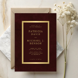 Invitación Elegant burgundy gold simple typography wedding
