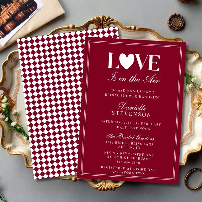 Invitación Elegant Burgundy Love Is in the Air Bridal Shower (Subido por el creador)