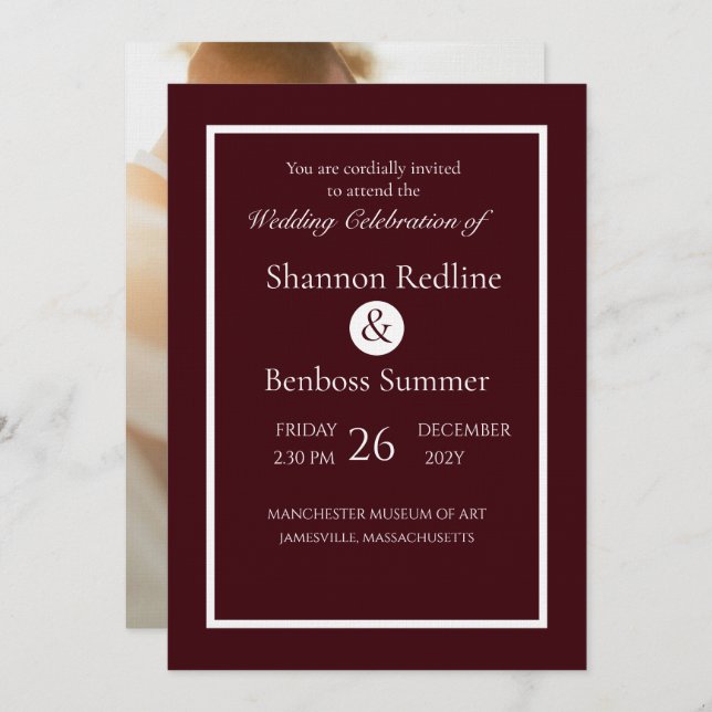 Invitación Elegant Burgundy Minimalist Wedding (Anverso / Reverso)