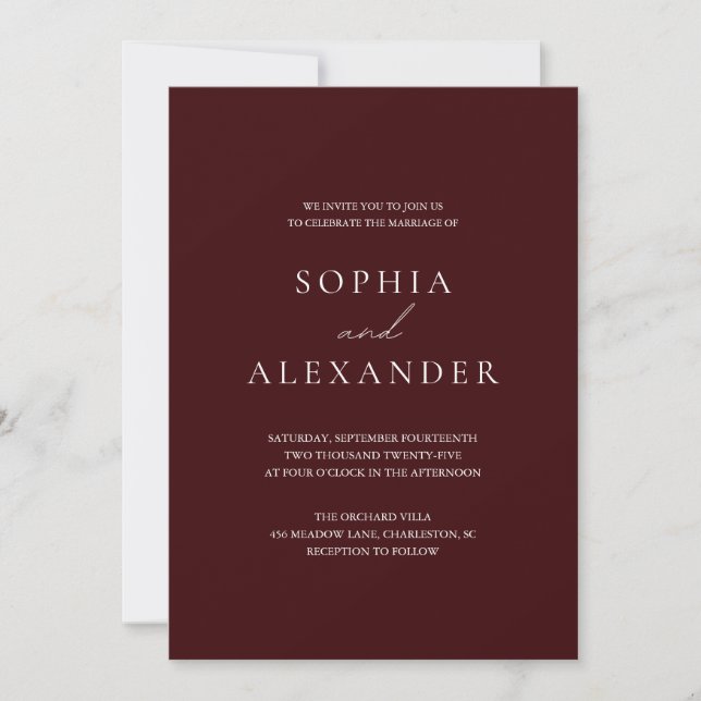 Invitación Elegant Burgundy Minimalist Wedding (Anverso)